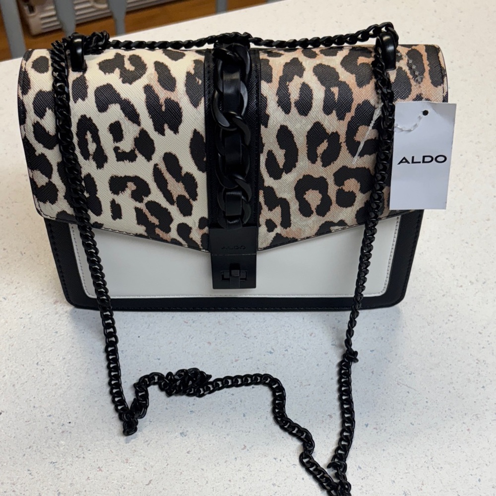 ALDO Leopard Print Crossbody Bag - Black and Cream